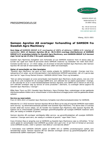 211110 Pressemeddelelse - Swedish Agro Machinery  & Samson Agro - dansk version.pdf