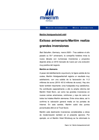 Maritim Hotels Exitoso aniversario 2020