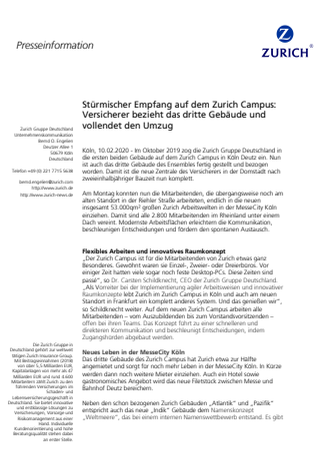 Stürmischer Empfang auf dem Zurich Campus:  Versicherer bezieht das dritte Gebäude und vollendet den Umzug