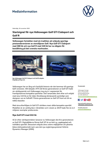 Startsignal för nya Volkswagen Golf GTI Clubsport och Golf R