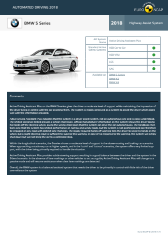 Automated Driving 2018 - BMW 5 Series datasheet - October 2018