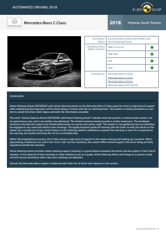 Automated Driving 2018 - Mercedes-Benz C-Class datasheet - October 2018
