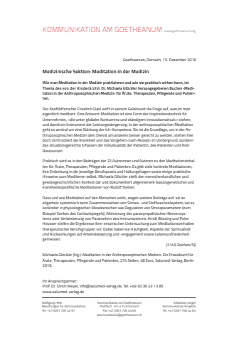 Medizinische Sektion am Goetheanum: Meditation in der Medizin