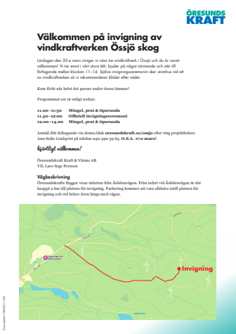 Inbjudan och karta, invigning Össjö 25 mars 2017