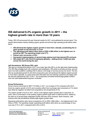 ISS delivered 6.2% organic growth in 2011