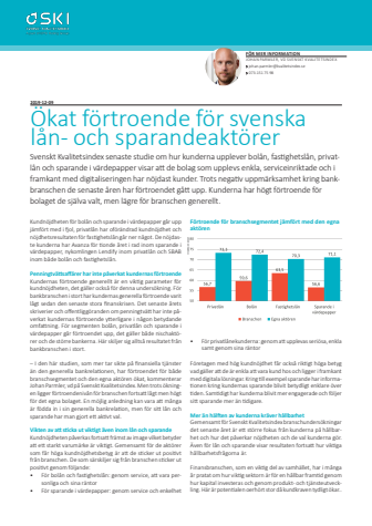 Ökat förtroende för svenska lån- och sparandeaktörer