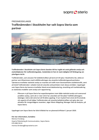 Trafiknämnden i Stockholm har valt Sopra Steria som partner