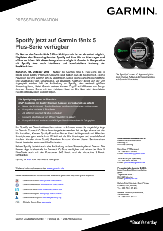 Spotify jetzt auf Garmin fēnix 5 Plus-Serie verfügbar