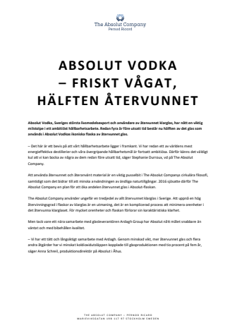 Absolut Vodka – Friskt vågat, hälften återvunnet