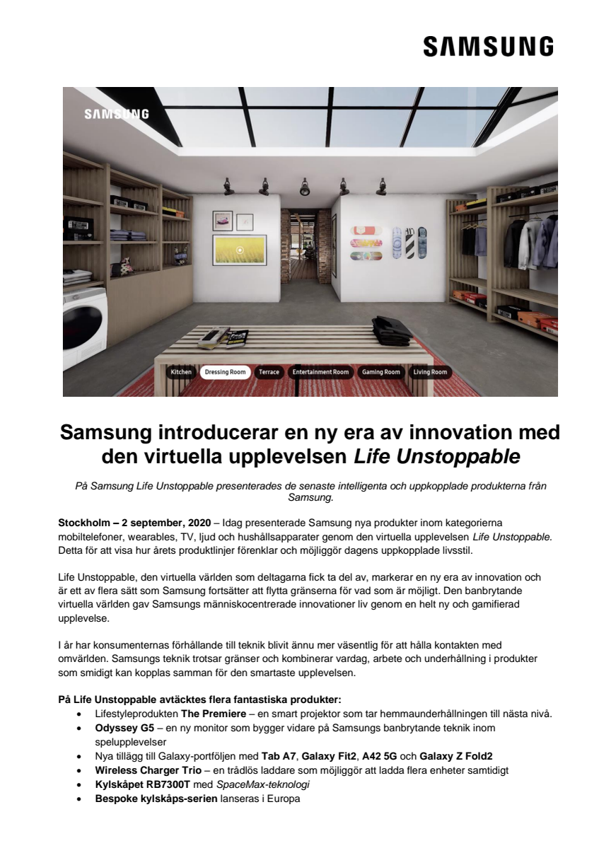 Samsung introducerar en ny era av innovation med den virtuella upplevelsen Life Unstoppable