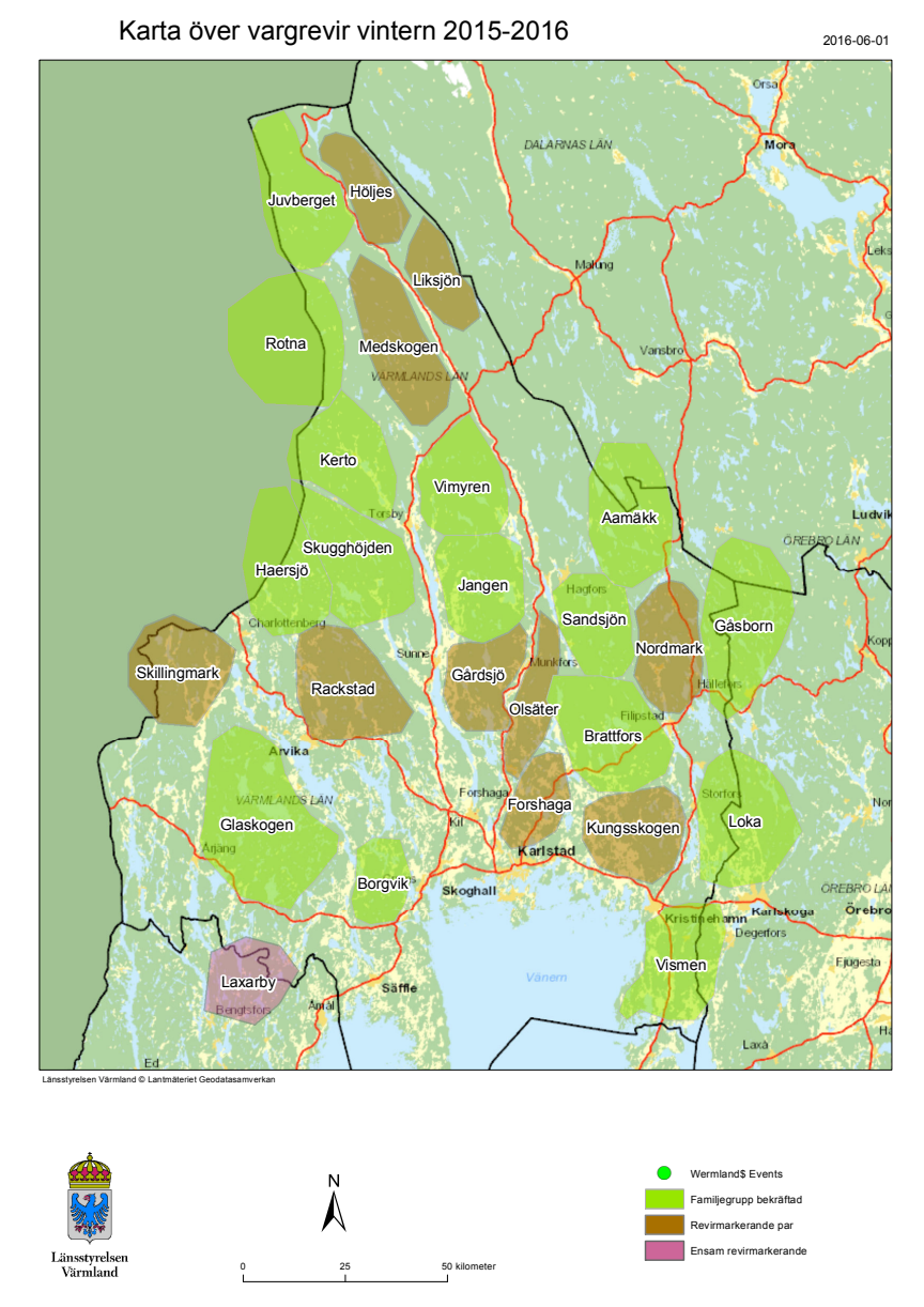 Karta över vargrevir i Värmlands län vintern 2015-2016 (PDF