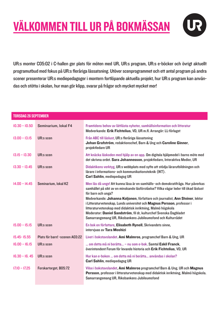 Program – UR på Bokmässan 2013