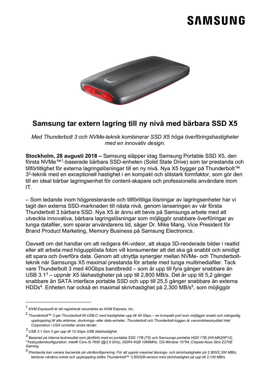 Samsung tar extern lagring till ny nivå med bärbara SSD X5 