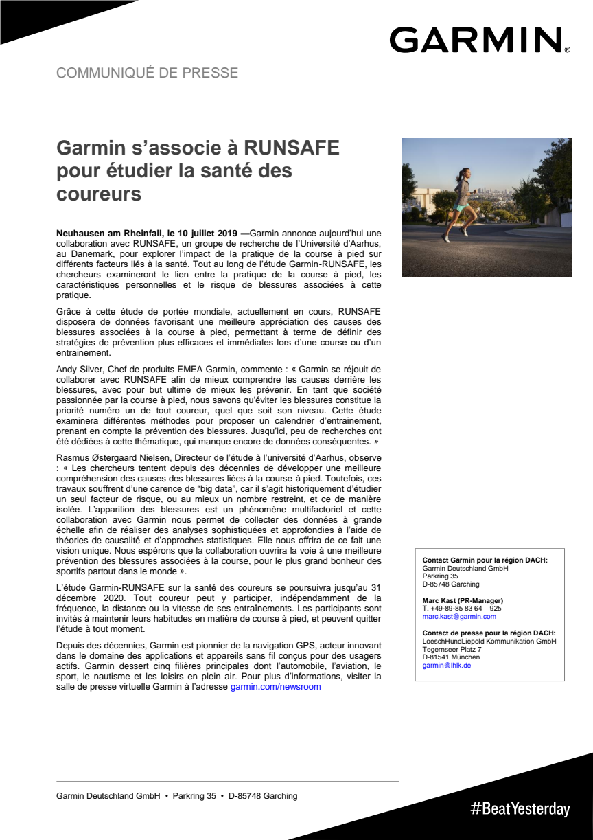 Garmin s’associe à RUNSAFE pour étudier la santé des coureurs