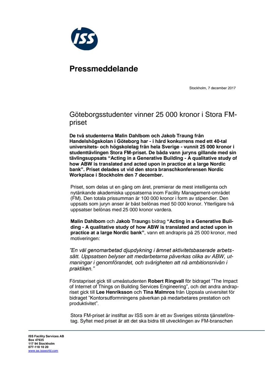 Göteborgsstudenter vinner 25 000 kronor i Stora FM-priset 
