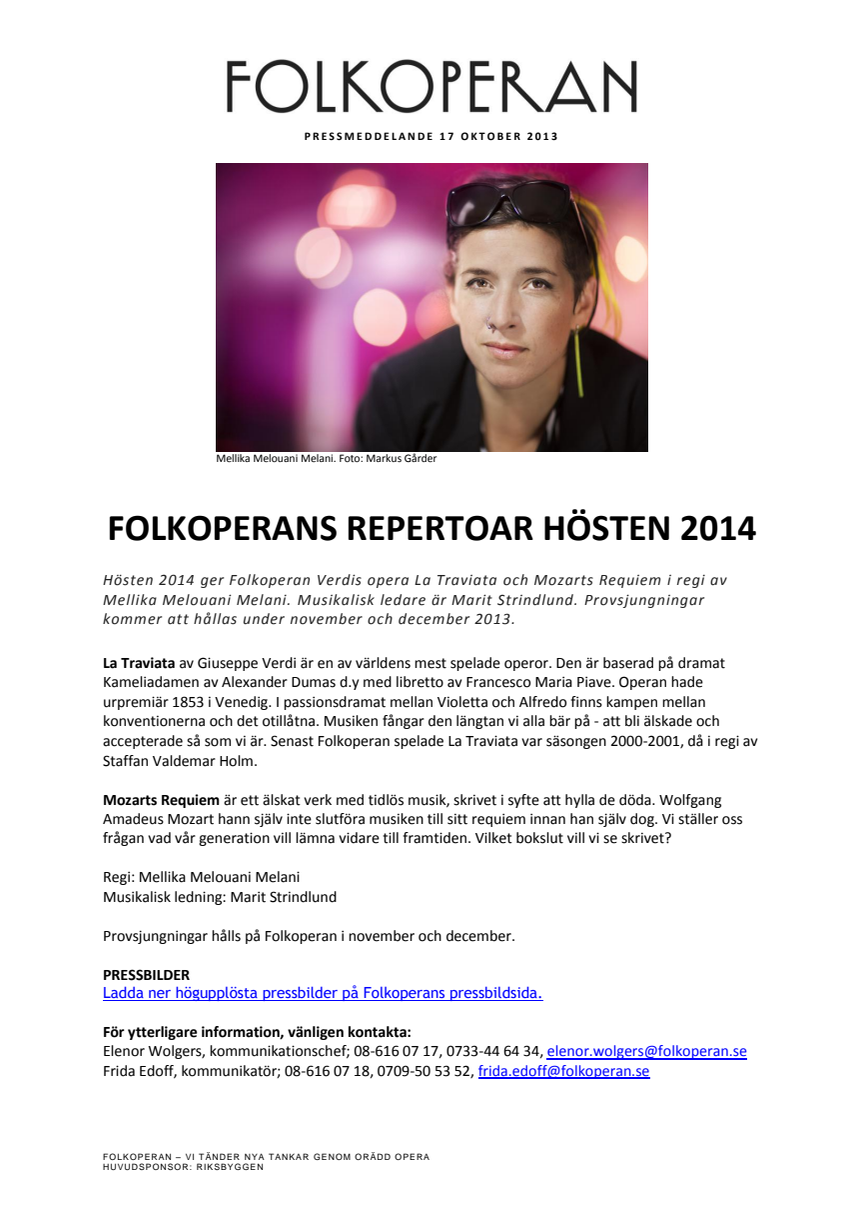 Folkoperans repertoar hösten 2014