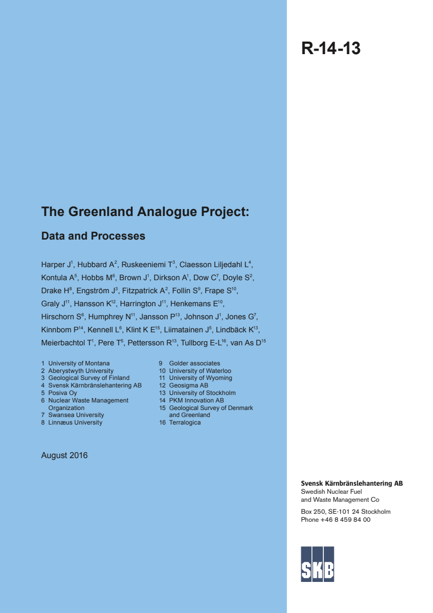 The Greenland Analogue Project: Data Report