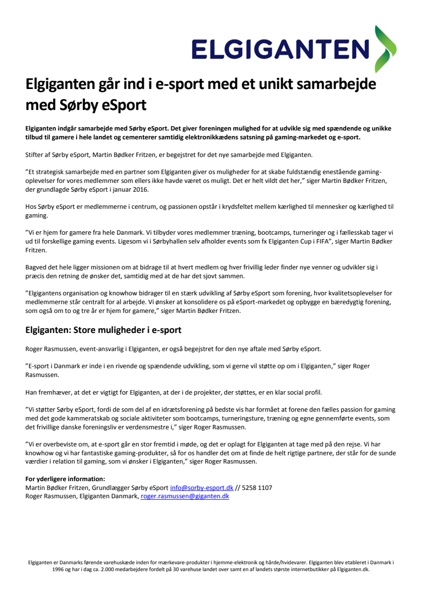 Elgiganten går ind i e-sport med et unikt samarbejde med Sørby eSport