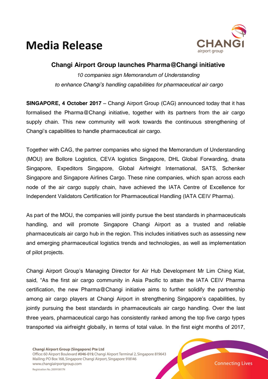 Changi Airport Group launches Pharma@Changi initiative