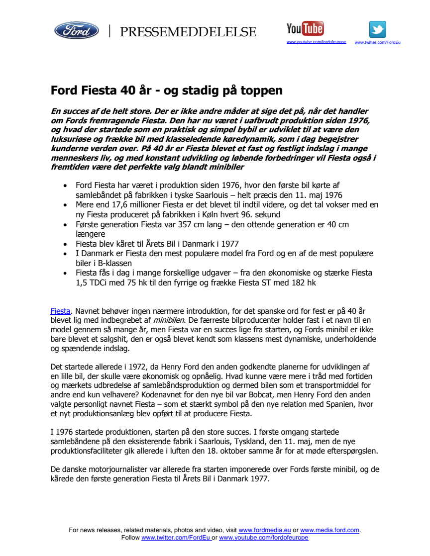 Ford Fiesta fylder 40 år