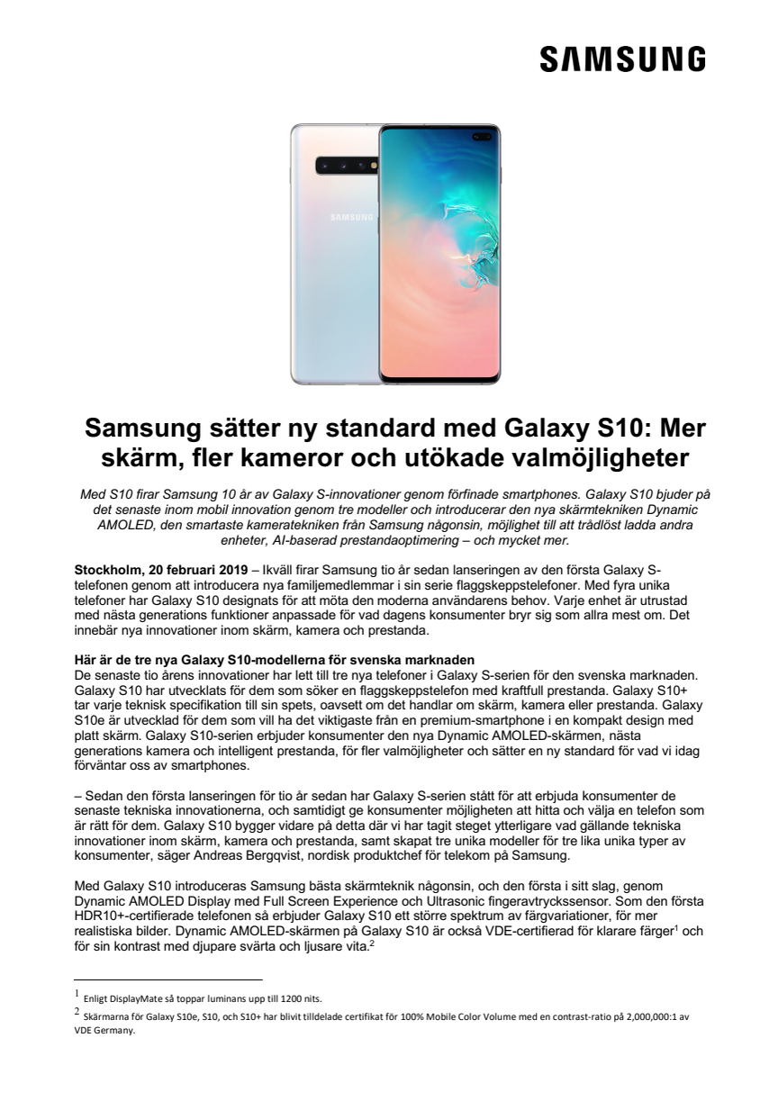 Samsung sätter ny standard med Galaxy S10: Mer skärm, fler kameror och utökade valmöjligheter
