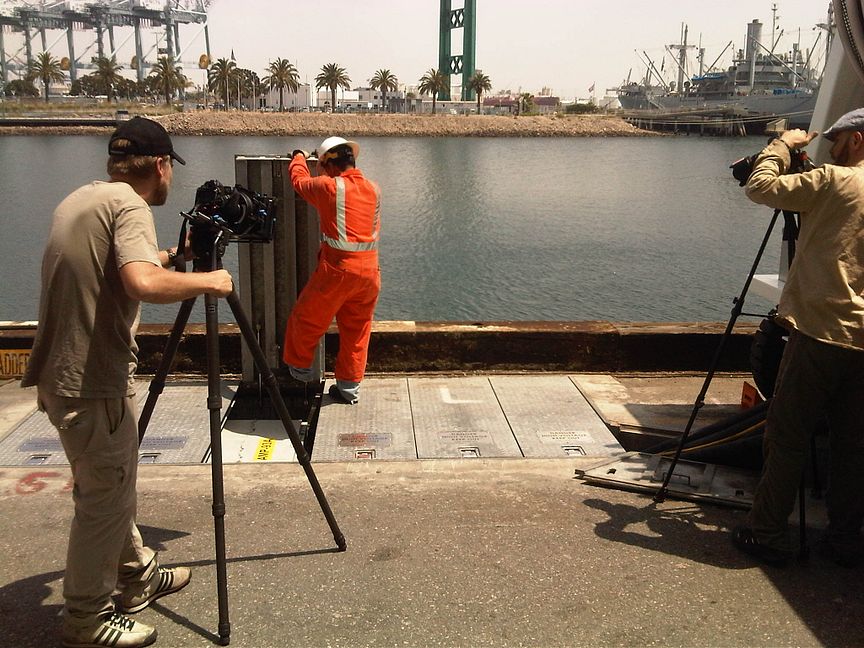 Cavotec film crew shooting AMP pit systems at the POLA #Cavotecfilm #shorepower
