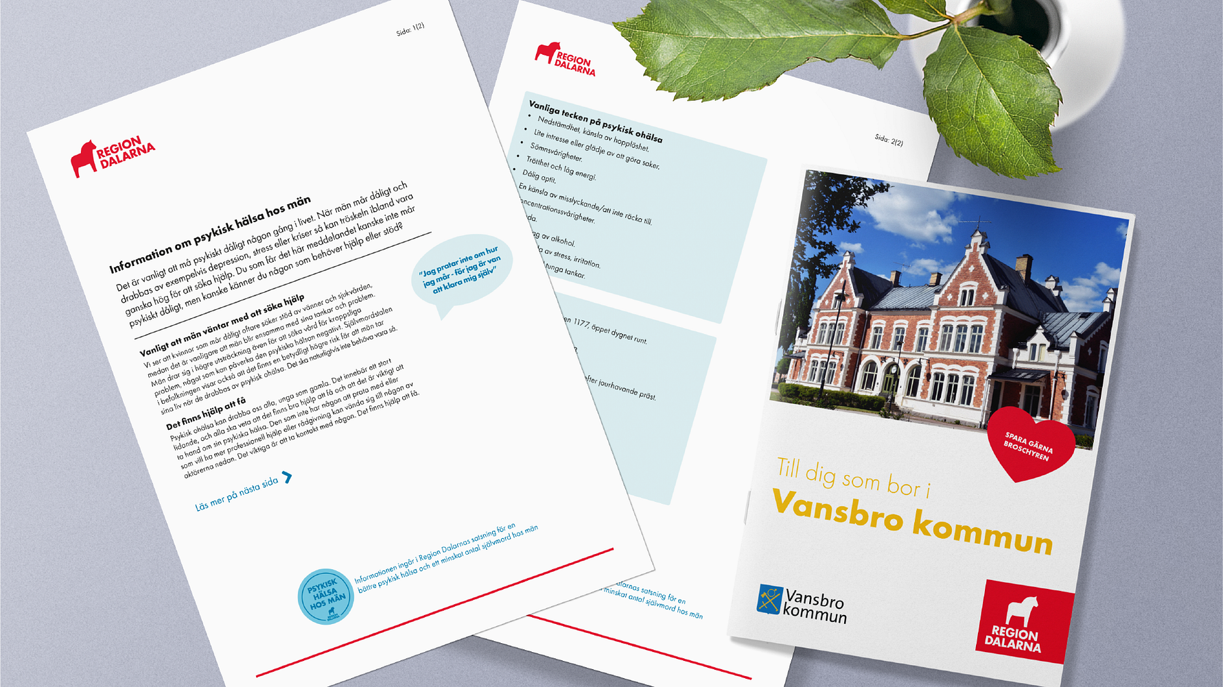 Syntolkning: Bild på broschyr och utskick som kommer att skickas ut till invånare i Vansbro kommun