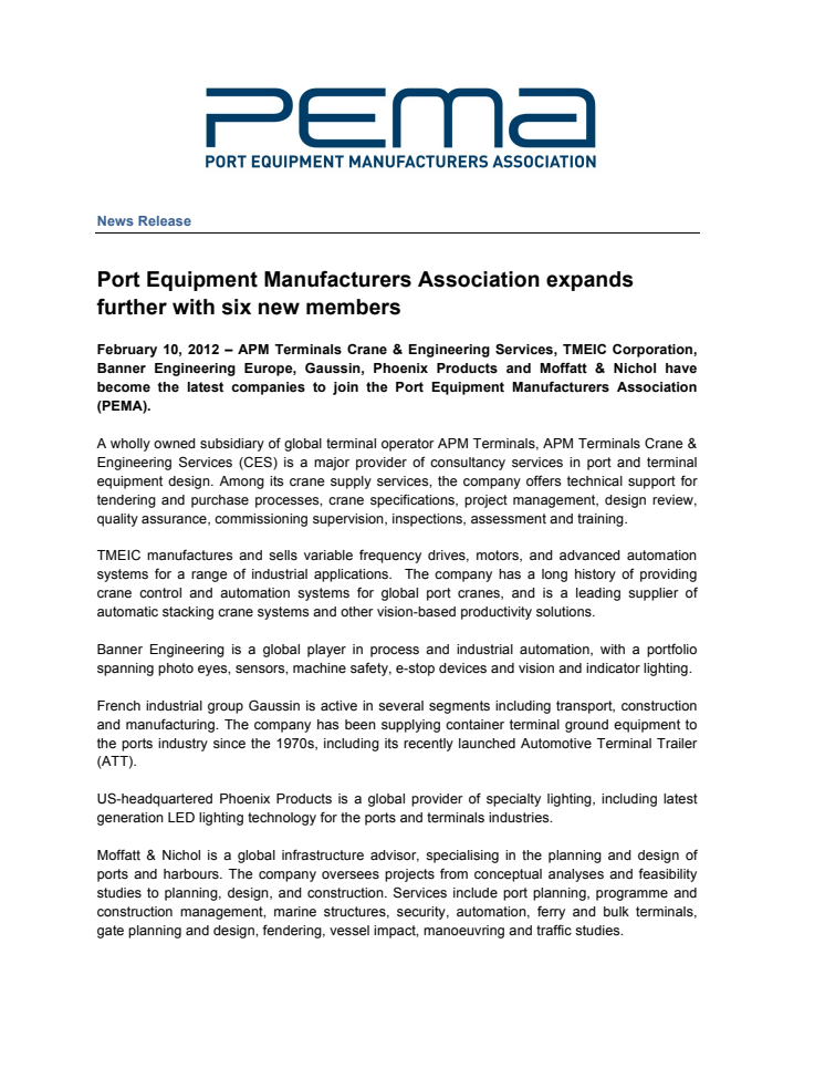 Port Equipment Manufacturers Association adds six more members 