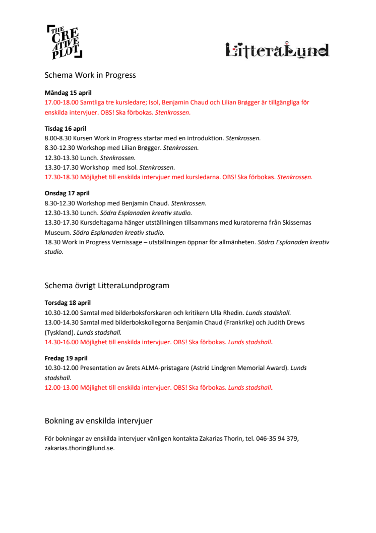 Isols schema i Lund 15-20 april 2013