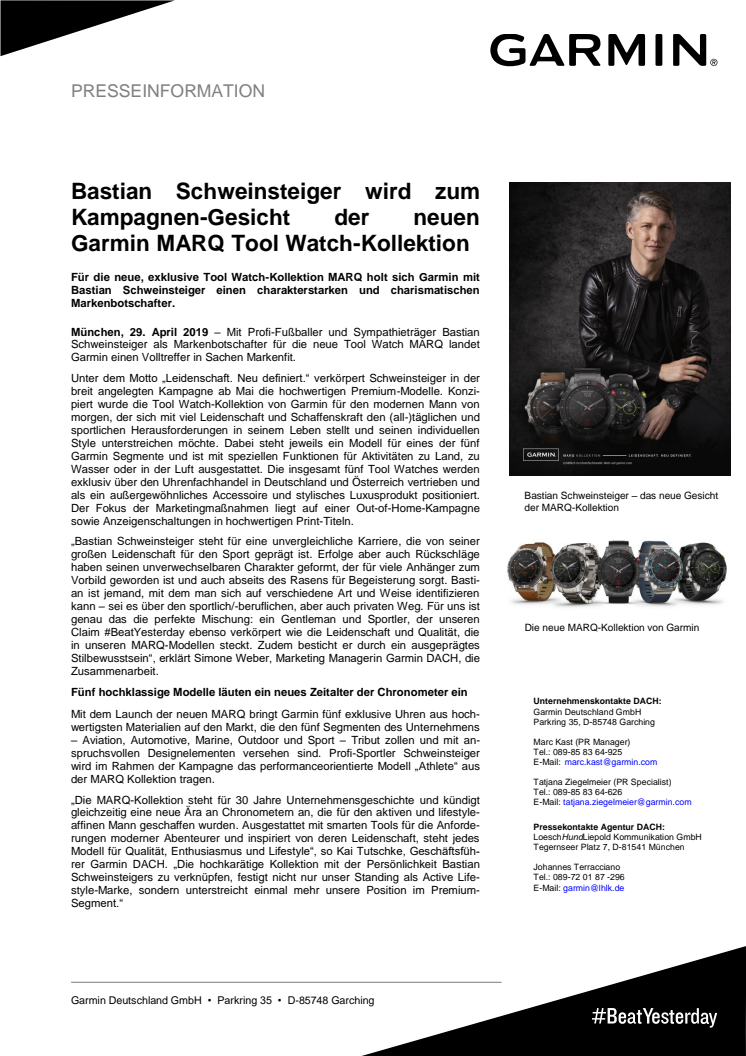 Bastian Schweinsteiger wird zum Kampagnen-Gesicht der neuen Garmin MARQ Tool Watch-Kollektion