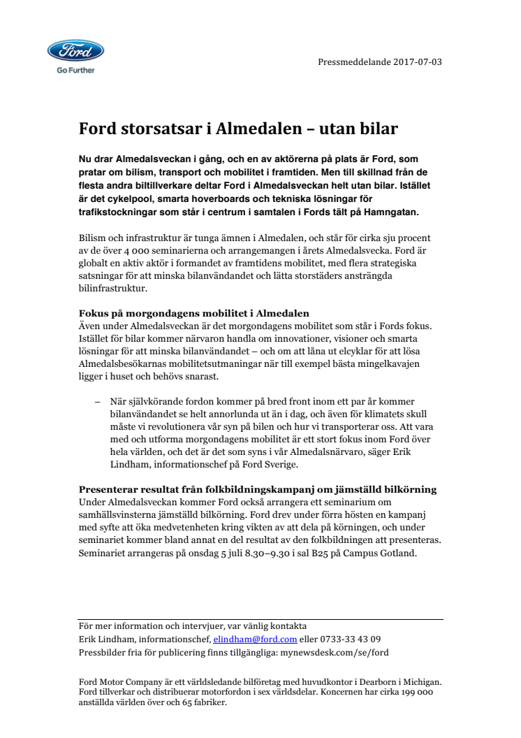 Ford storsatsar i Almedalen – utan bilar
