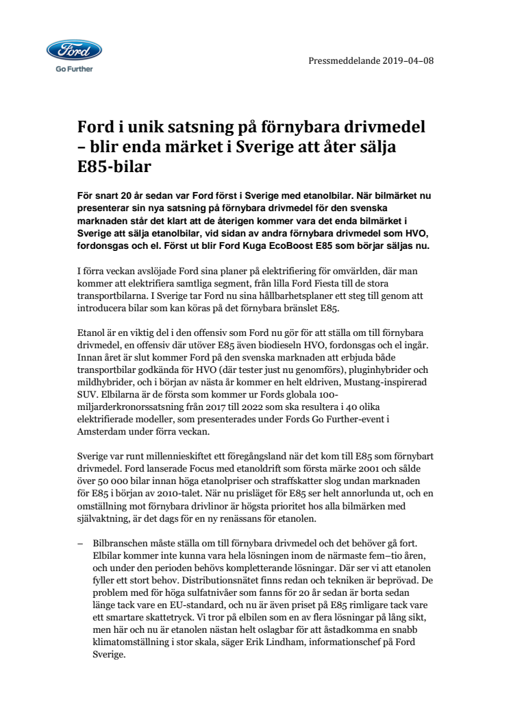 Ford i unik satsning på förnybara drivmedel – blir enda märket i Sverige att åter sälja E85-bilar
