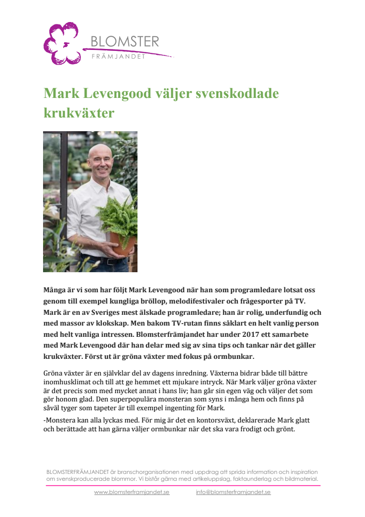 Mark Levengood väljer svenskodlade krukväxter