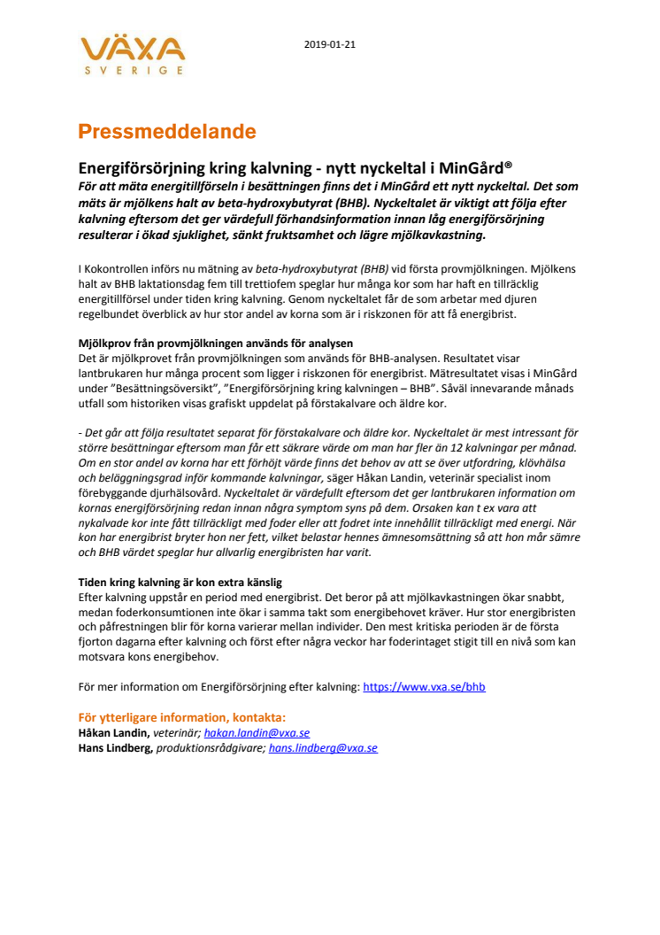 Energiförsörjning kring kalvning - nytt nyckeltal i MinGård® 