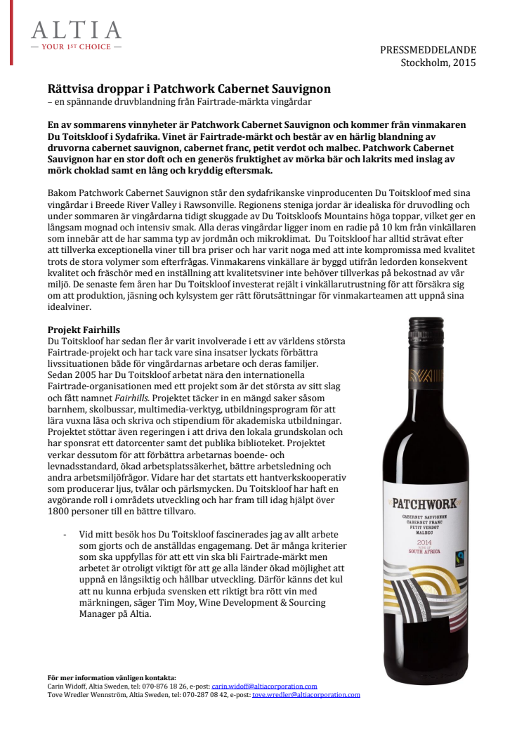 Rättvisa droppar i Patchwork Cabernet Sauvignon – en spännande druvblandning från Fairtrade-märkta vingårdar