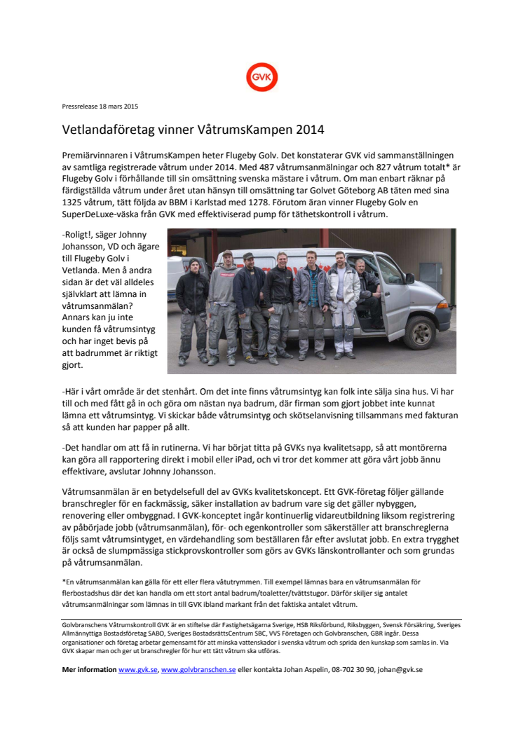 Vetlandaföretag vinner VåtrumsKampen 2014  