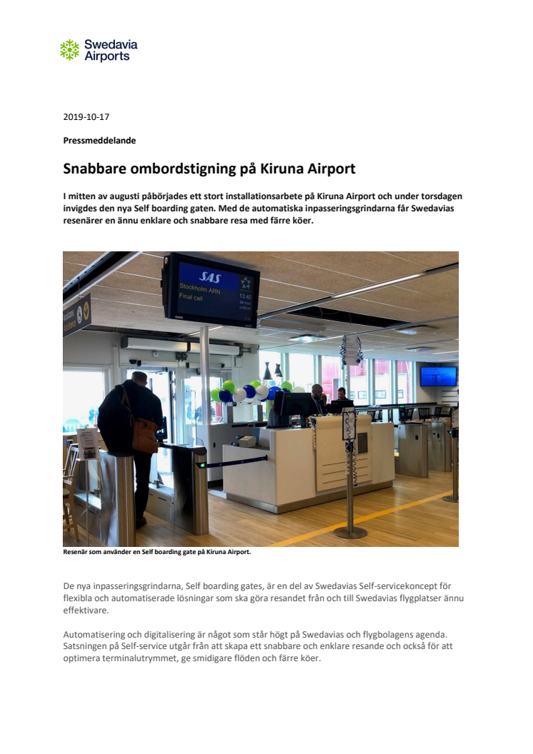 Snabbare ombordstigning på Kiruna Airport