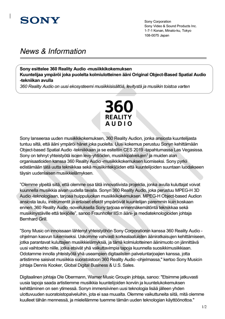 Sony esittelee 360 Reality Audio -musiikkikokemuksen 