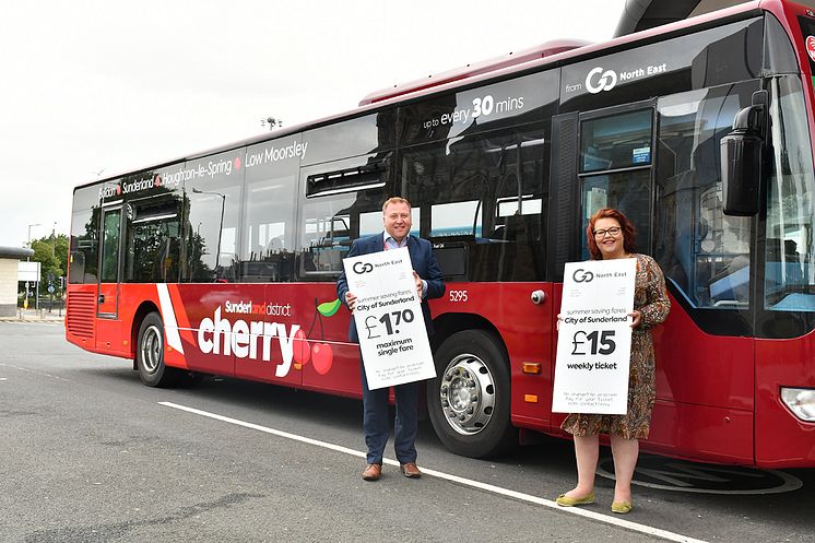 Summer saving fares in Sunderland - Stephen King commercial director at Go North East, with Cllr Rowntree deputy leader of Sunderland City Council.jpg