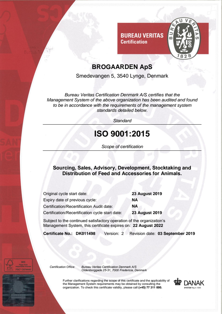 Brogaarden ISO 9001-2015 Certifikat