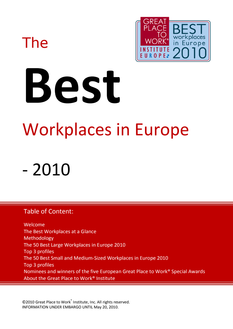 The Best Workplaces in Europe - 2010