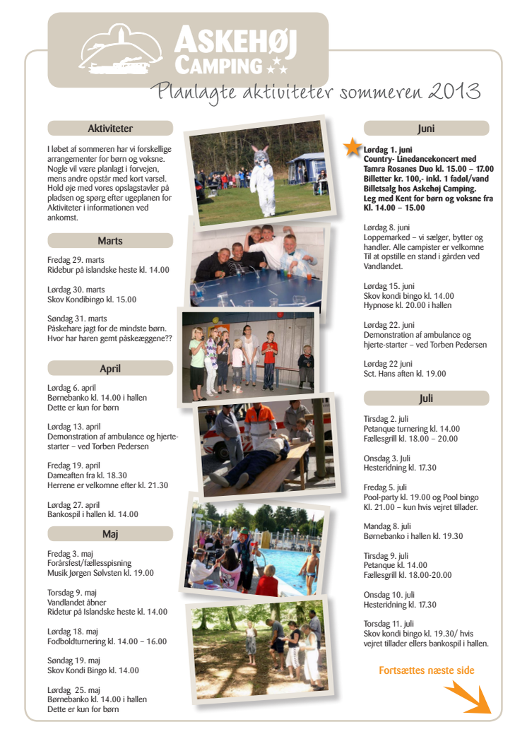 Camping aktivitetskalender hos Askehøj Camping sommer 2013
