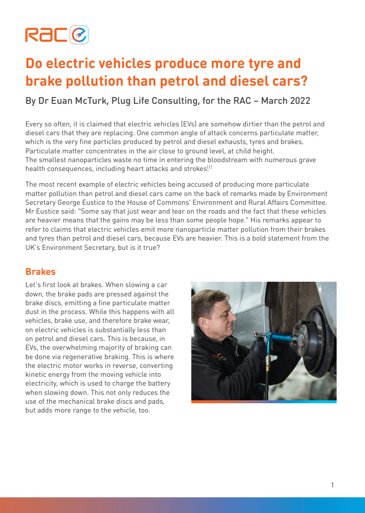 Do electric vehicles produce more tyre and brake pollution than petrol and diesel cars?