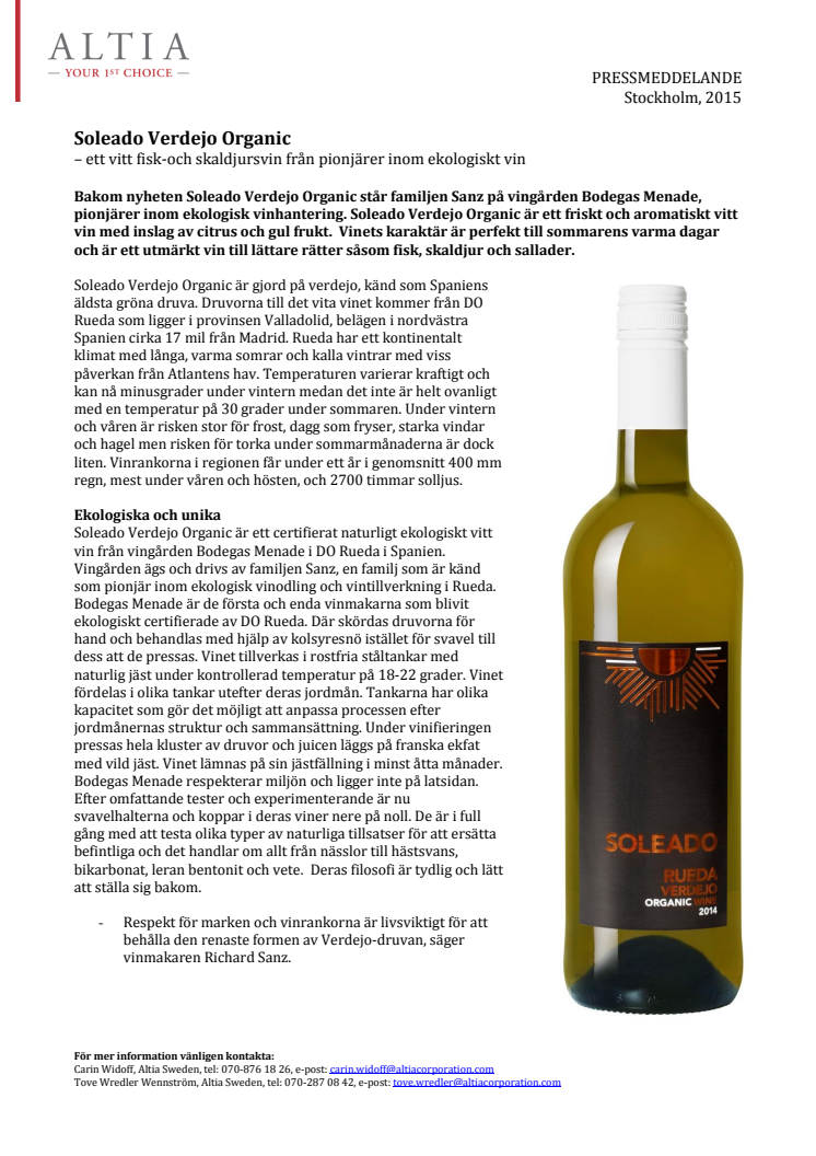 Soleado Verdejo Organic – ett vitt fisk- och skaldjursvin från pionjärer inom ekologiskt vin 