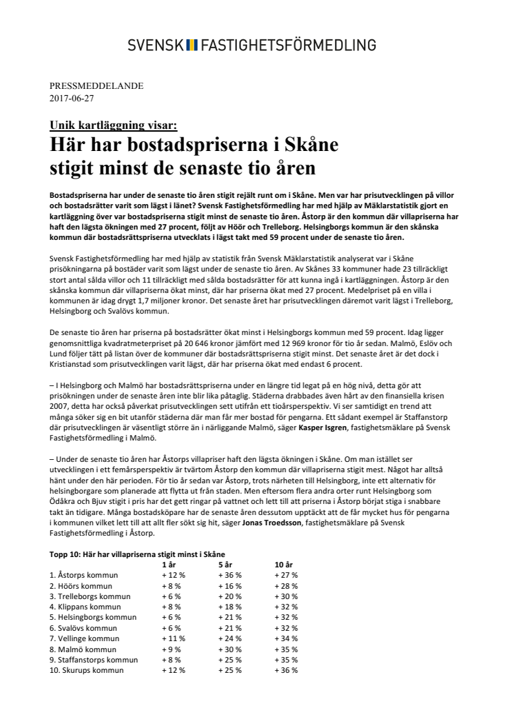 Unik kartläggning visar: Här har bostadspriserna i Skåne  stigit minst de senaste tio åren