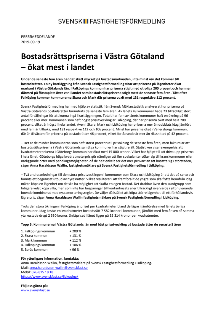 Bostadsrättspriserna i Västra Götaland  – ökat mest i landet
