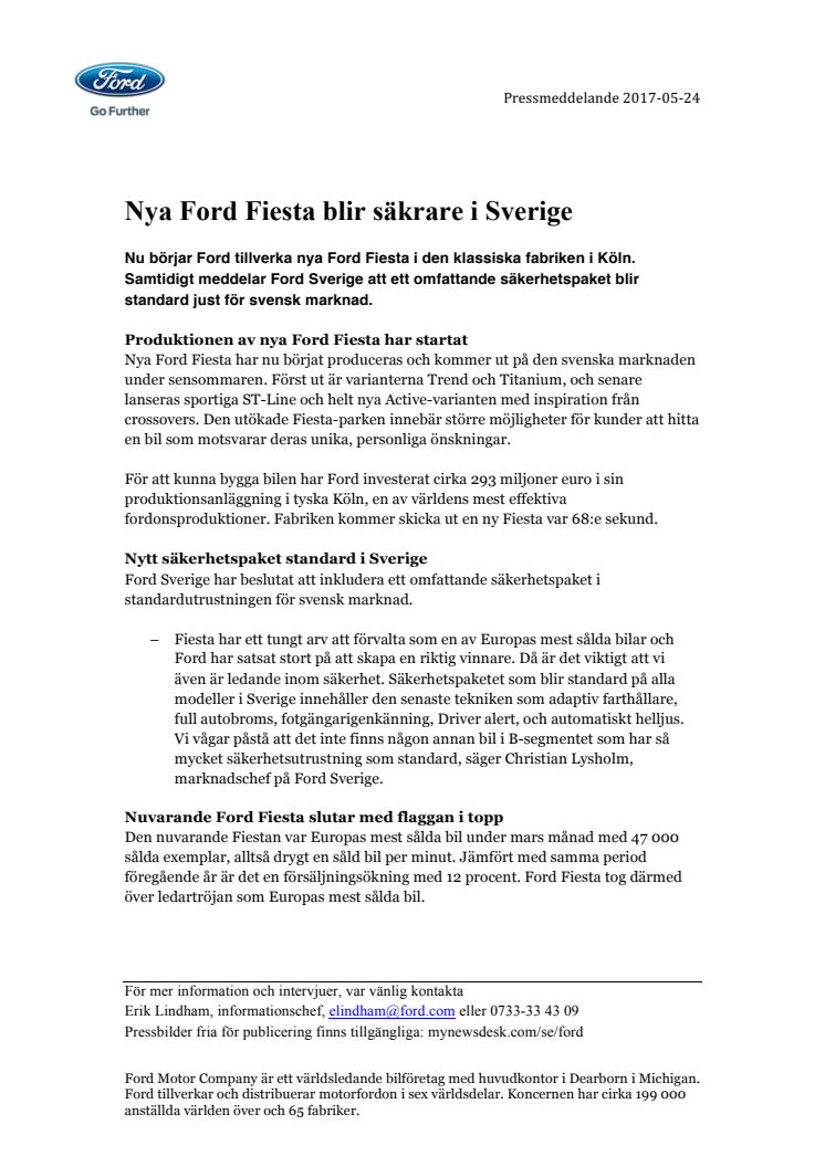 Nya Ford Fiesta blir säkrare i Sverige