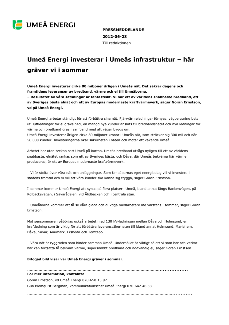 Umeå Energi investerar i Umeås infrastruktur – här gräver vi i sommar