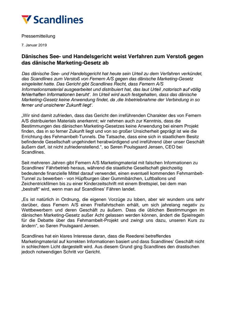 Dänisches See- und Handelsgericht weist Verfahren zum Verstoß gegen das dänische Marketing-Gesetz ab