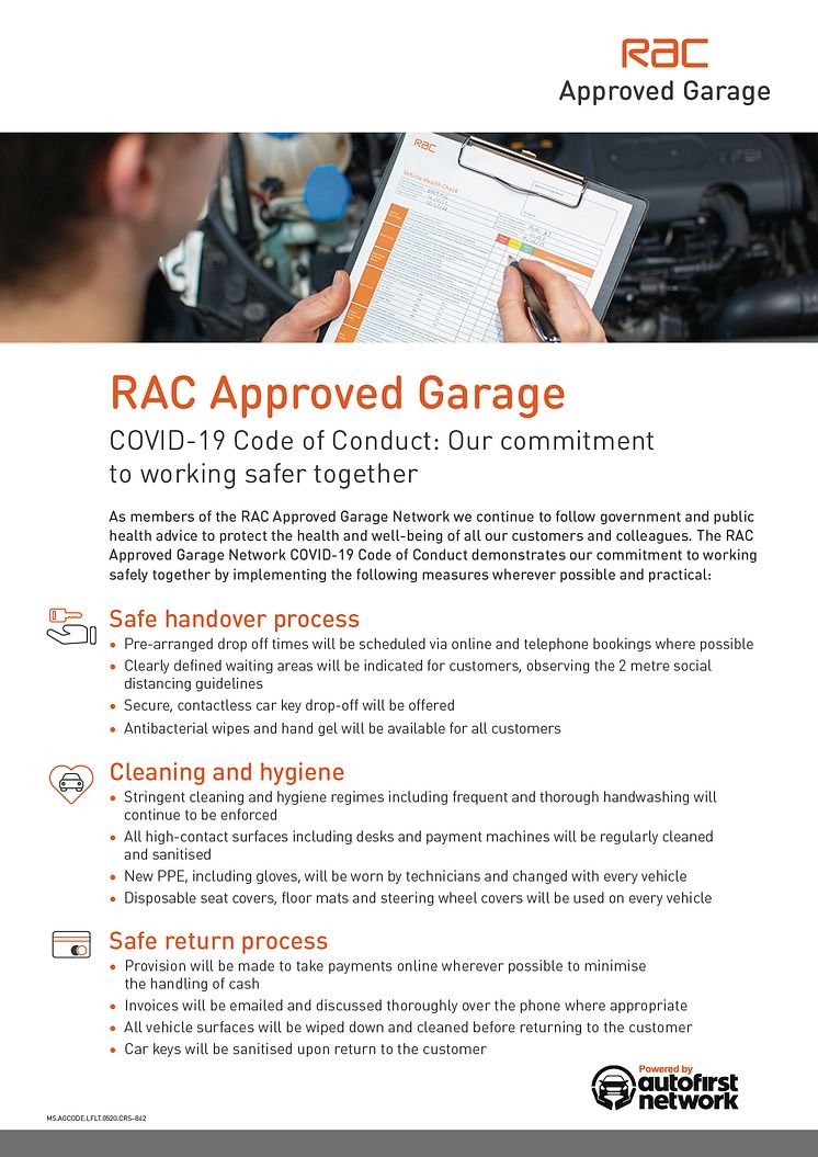 RAC Approved Garages: COVID-19 Code of Conduct
